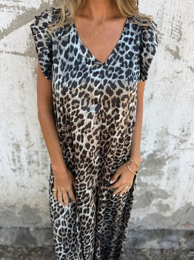 Leopard - Print V-Neck Maxi Dress