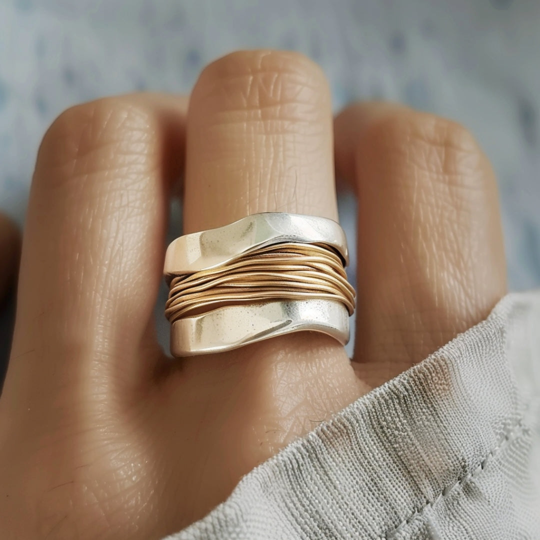 Silver Gold Threads Ring