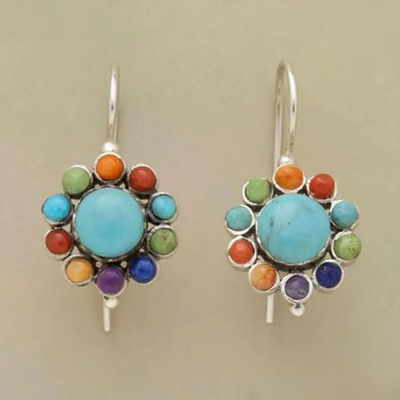 Multicolored Turquoise Round Earrings