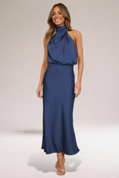 Flavia™ | Glamorous satin dress with halter neck