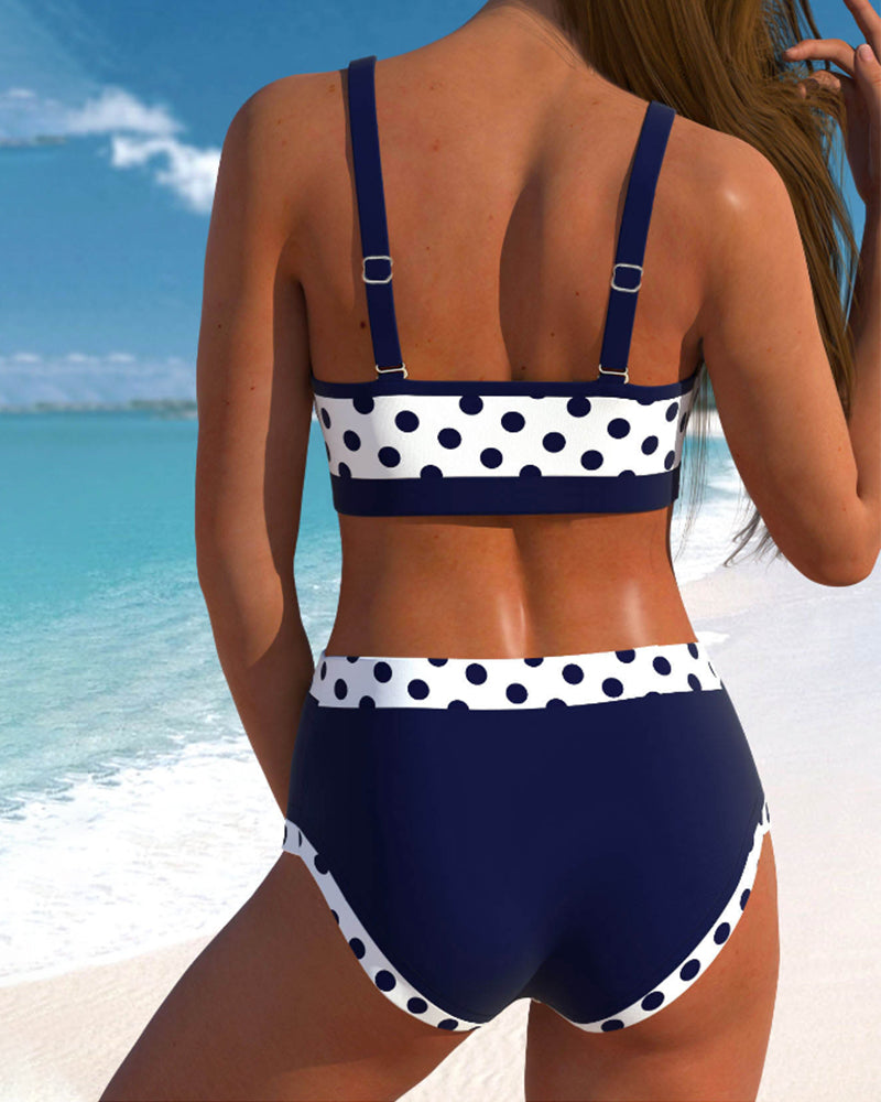 Lisbet - Patchwork bikini with high waist and polka dots