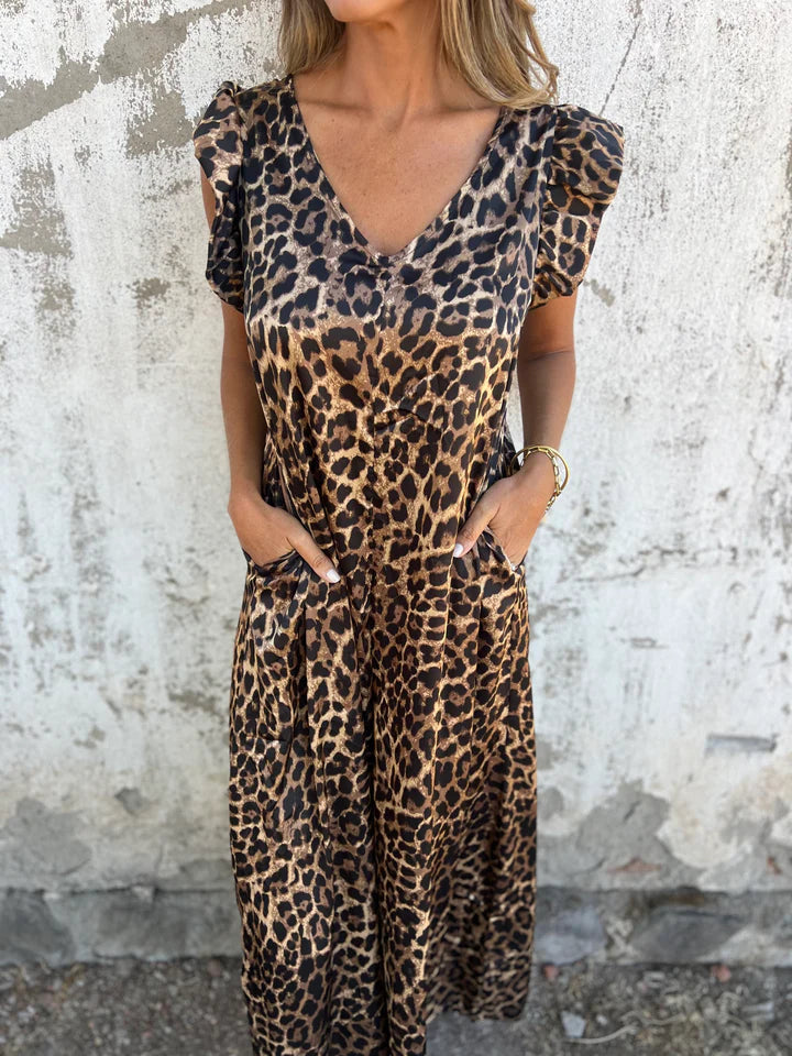 Leopard - Print V-Neck Maxi Dress