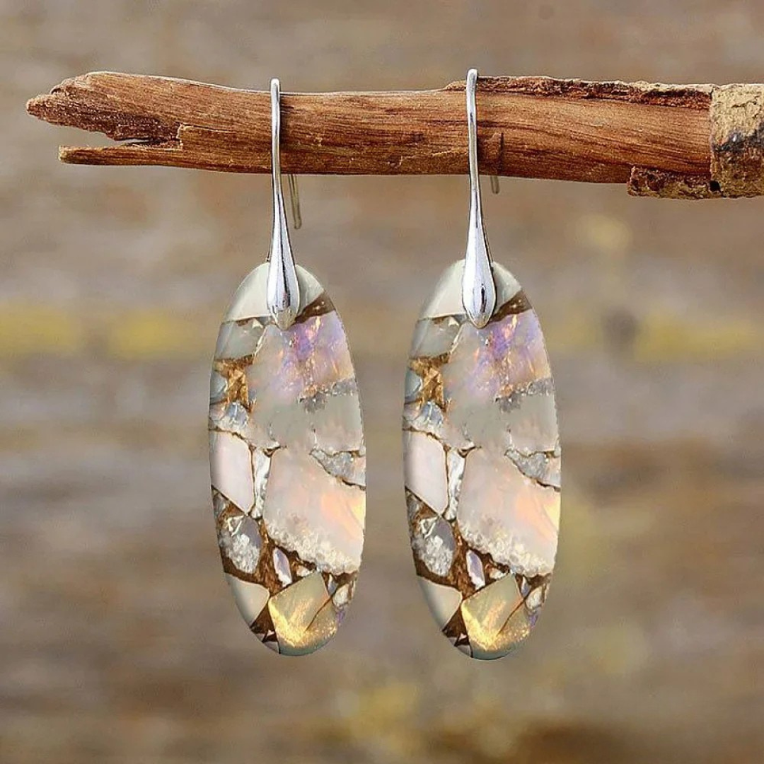 Vintage Earrings made of natural oval stone