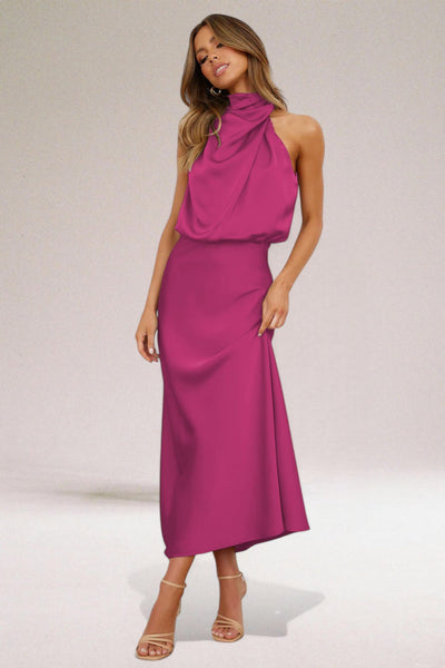 Flavia™ | Glamorous satin dress with halter neck