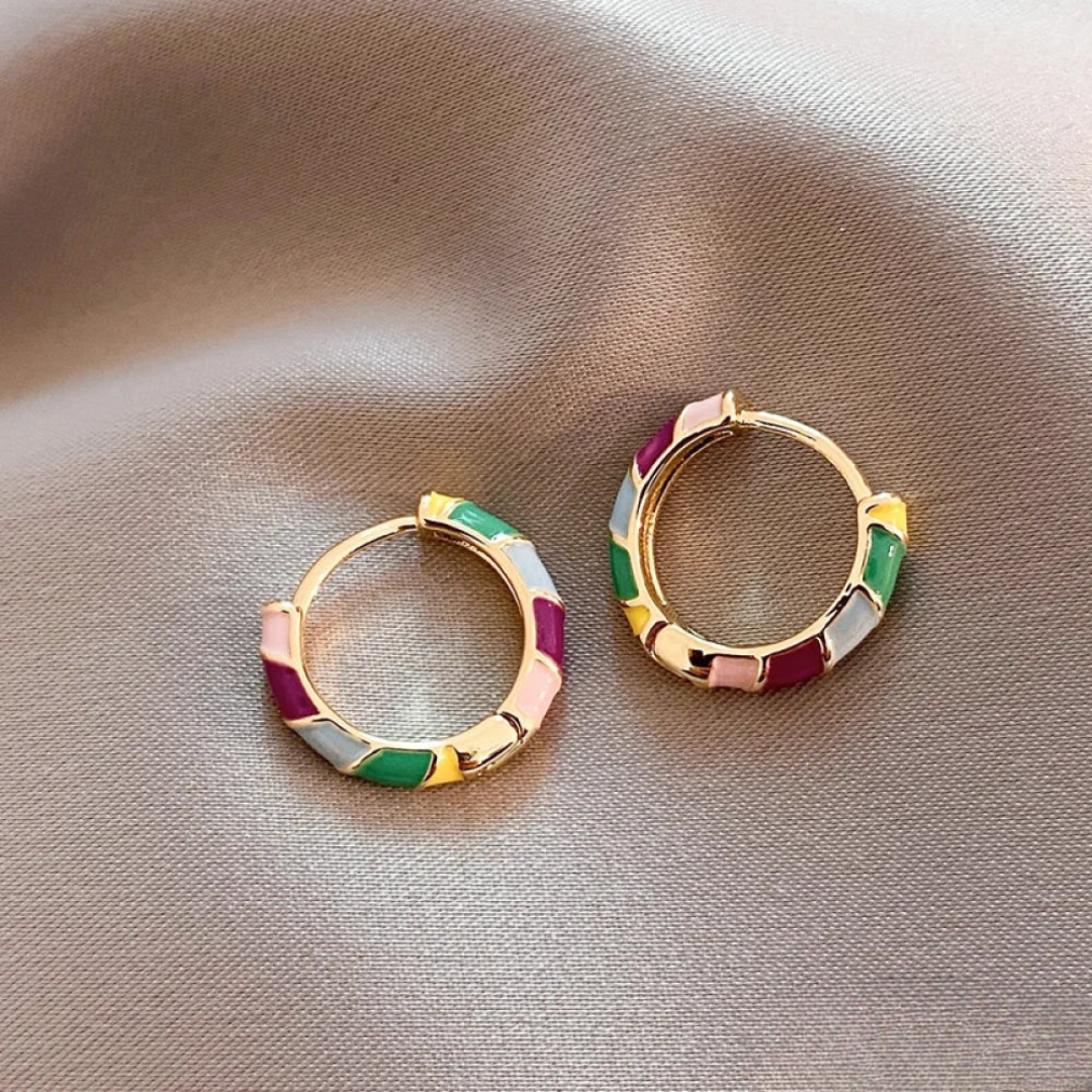 Elegant Earrings with Multicolored Enamel in Gold