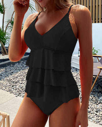 Leta - Solid Color Swimsuit with Decorative Ruffles