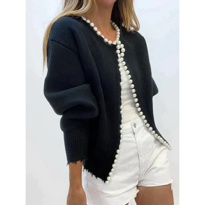 Milena | Pearl Trim Ripped Hem Cardigan