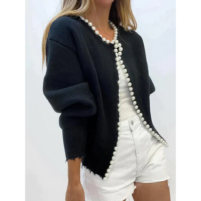 Milena | Pearl Trim Ripped Hem Cardigan