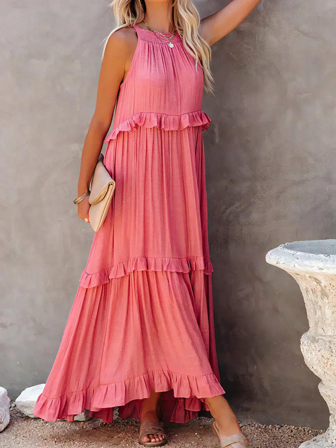 Meara | Halter Ruffle Maxi Dress