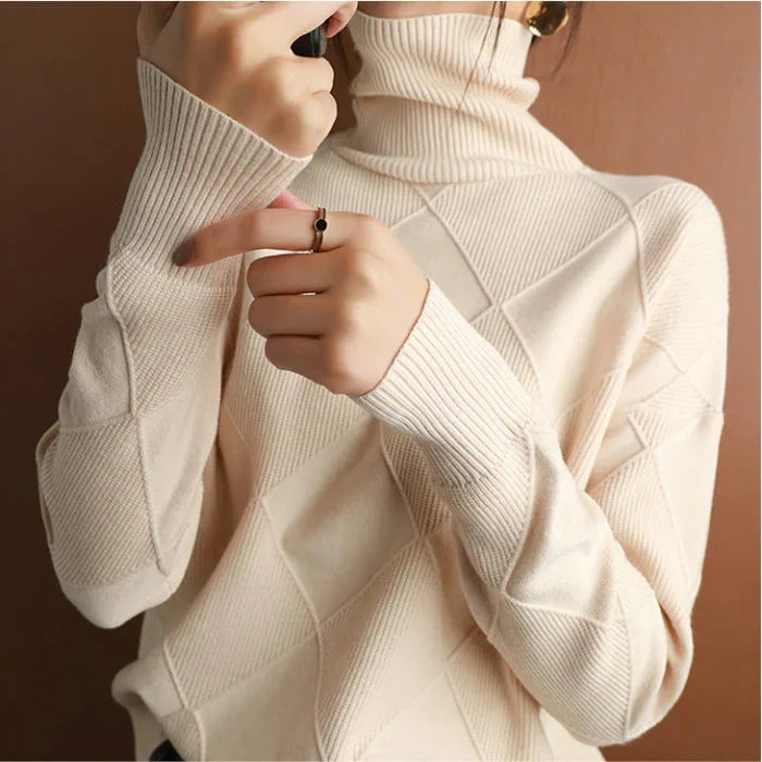 Nina | European-style High-Collar Diamond Sweater