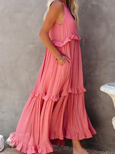 Meara | Halter Ruffle Maxi Dress