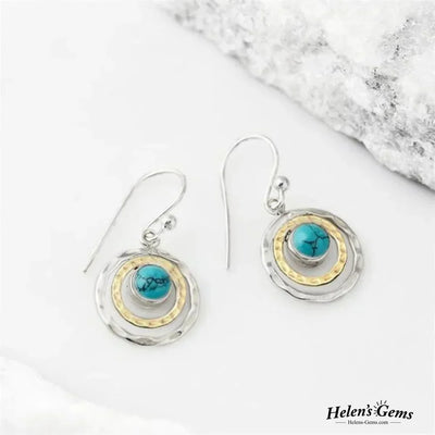 Boho Saturn Earrings with Turquoise Stone in Silver and Gold