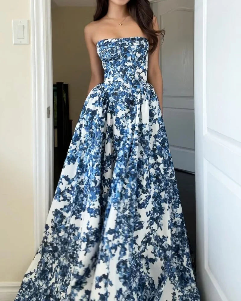 Adelina | Printed Strapless String Sundress