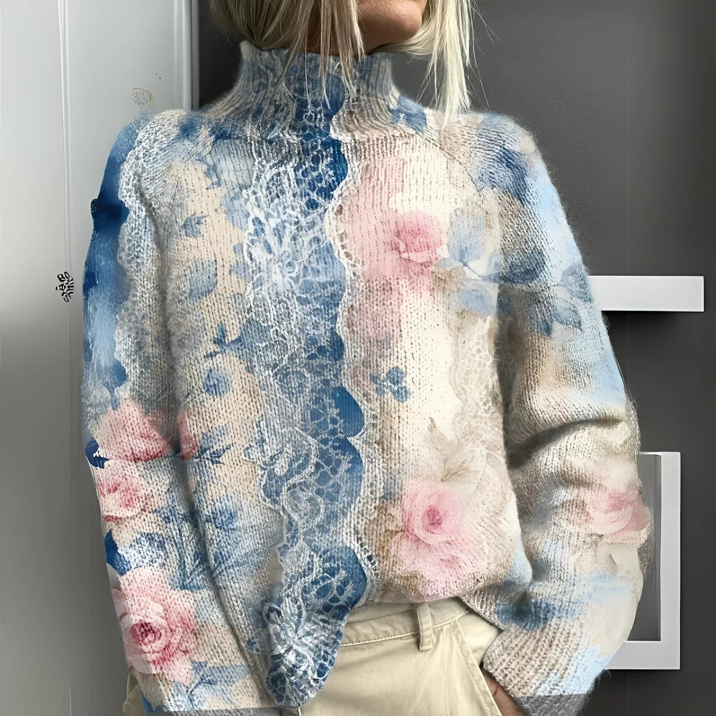 Veronica™ | Turtleneck Sweater with Floral Lace