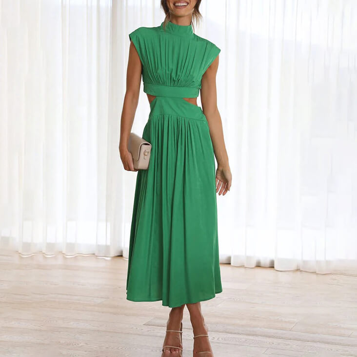 DIANA - HIGH COLLAR PLEATED DRESS