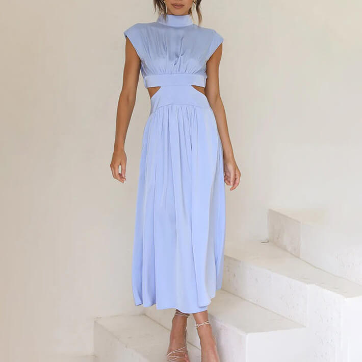 DIANA - HIGH COLLAR PLEATED DRESS